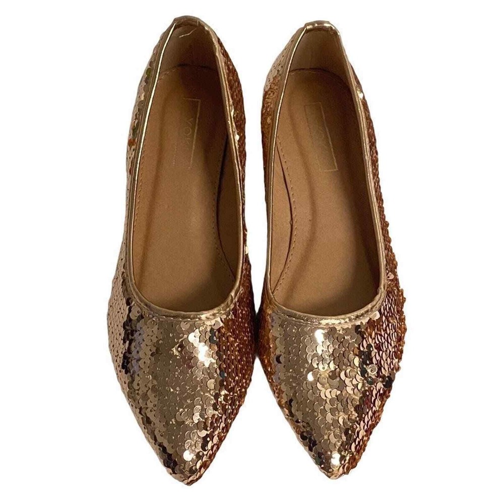 Sz 6 YOKI Urban 378 Rose Gold Sequins Flat Ballet Pointed Shoes